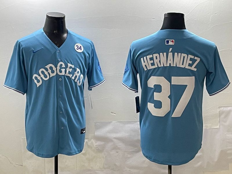 Men Los Angeles Dodgers #37 Hernandez Light Blue Joint Name 2025 Nike MLB Jersey style 19->los angeles dodgers->MLB Jersey
